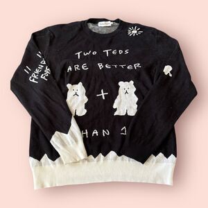 Teddy Fresh Than One Sweater Mens XL Black White Two Teds Are Better Crew Neck